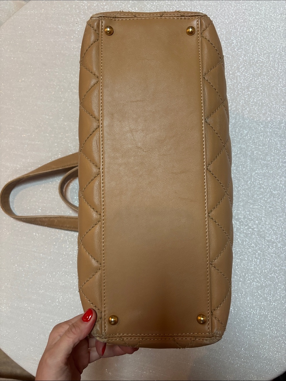 CHANEL Quilted Top-Handle Satchel in Camel Brown with Gold CC - Picture 7 of 7